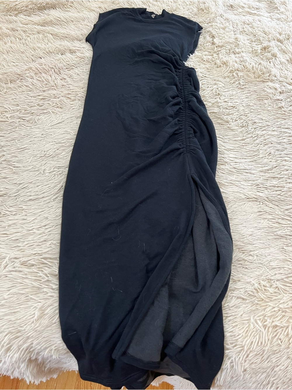 Black Ruched Side-Slit maxi dress